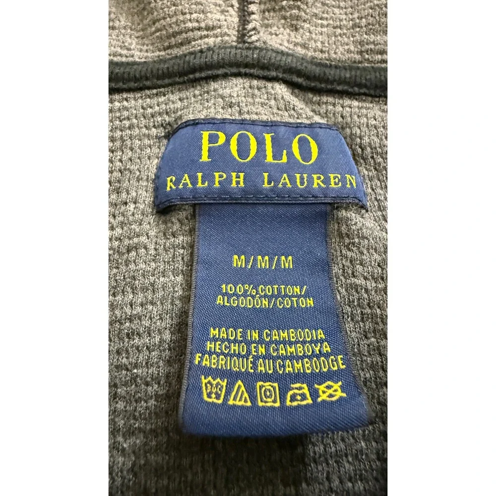 Polo Ralph Lauren Mens Grey Camo Waffle Knit Quarter Zip Hoodie Size M zz97‎